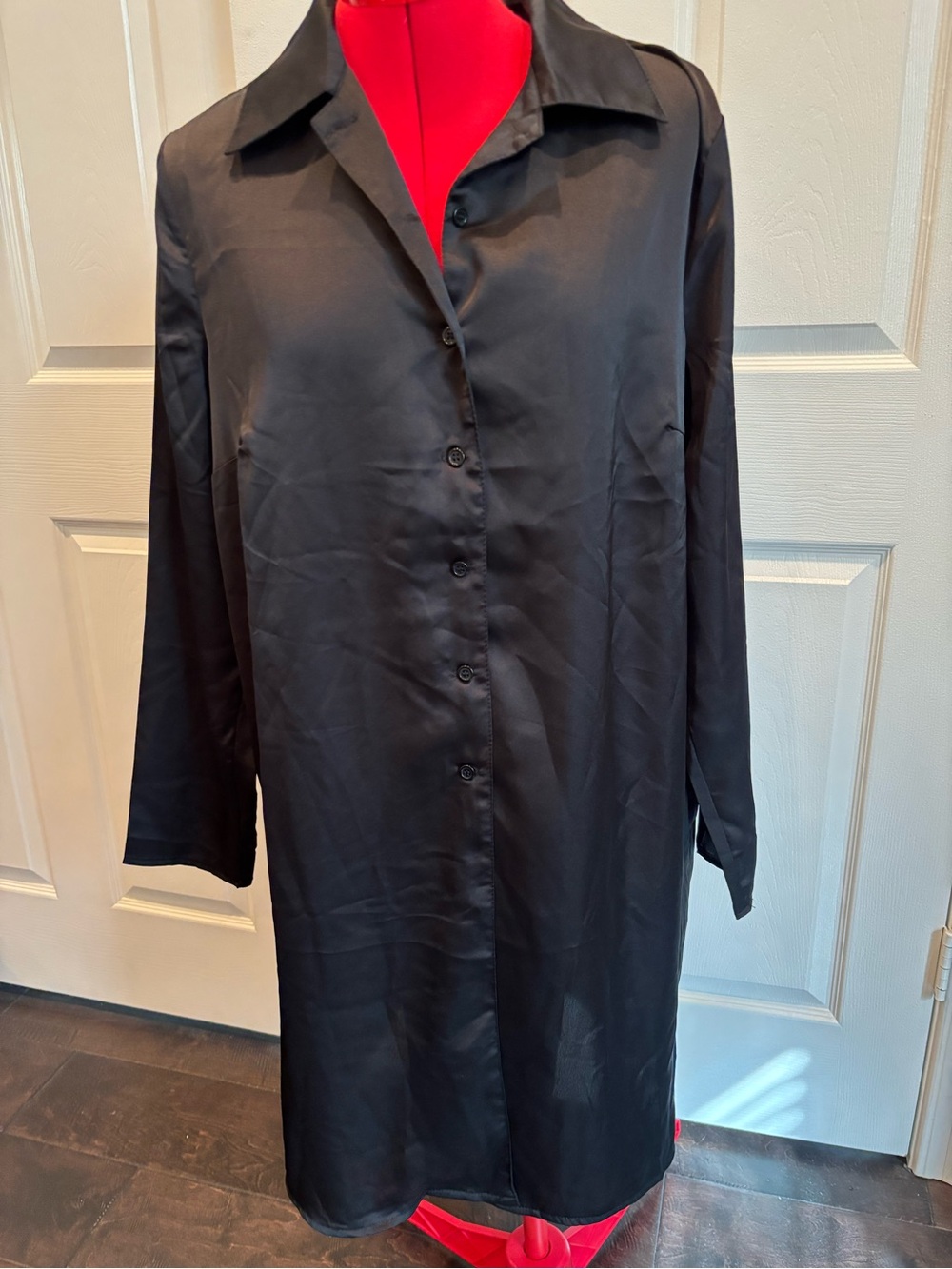 Black Button-Front Long Shirt Dress